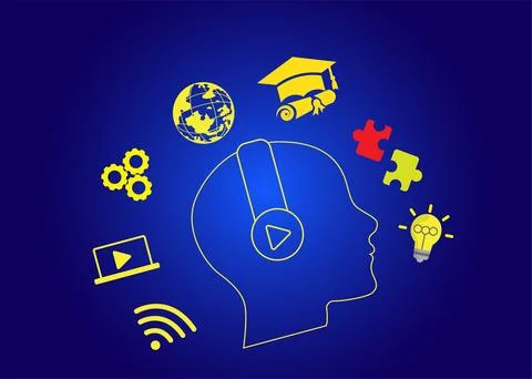 E-learning education concept online learning with webinars, video tutorials.. Stockillustratie