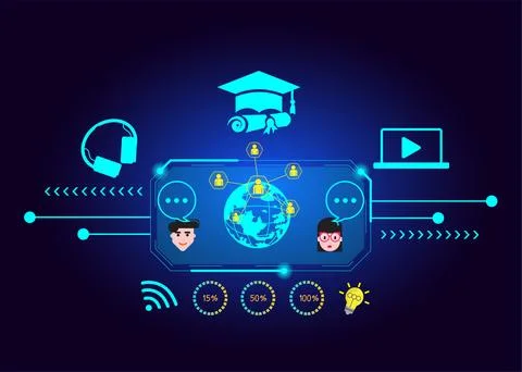 E-learning education concept online learning with webinars, video tutorials.. Stockillustratie