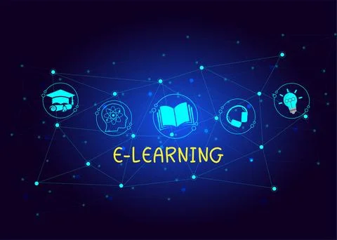 E-learning education concept online learning with webinars, video tutorials.. Stock Illustration