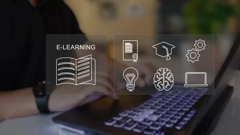 E-learning education, internet lessons, and online webinar. Stock Footage 281328675