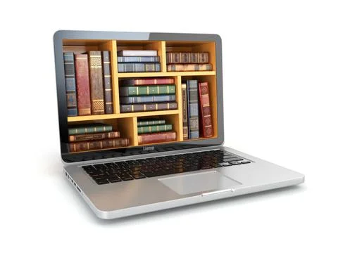 E-learning education internet library or book store. Laptop and vintage bo... 写真素材