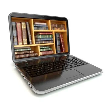 E-learning education internet library or book store. Laptop and vintage bo... 写真素材