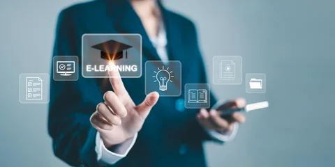 E-learning education internet technology webinar online courses concept. E-.. Stock Photos