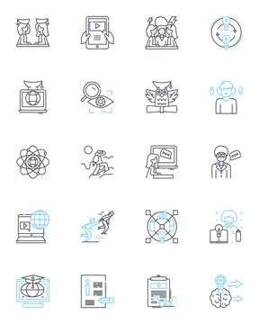 E-learning education linear icons set. Online, Interactive, Digital, Multimedia Illustrazione stock