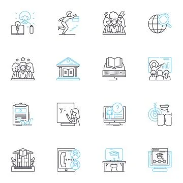 E-learning education linear icons set. Online, Interactive, Digital, Multimedia Illustrazione stock