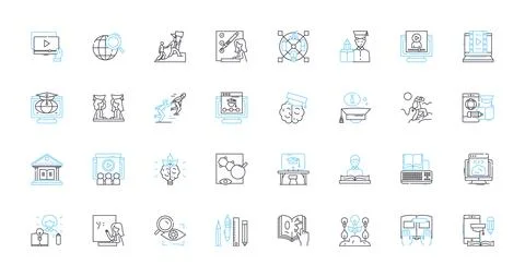 E-learning education linear icons set. Online, Interactive, Digital, Multimedia Illustrazione stock
