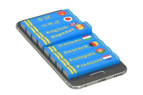 E-learning education or internet library concept. Languages Books in the smar Illustrazione stock