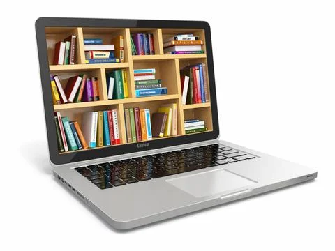 E-learning education or internet library. Laptop and books. E-learning edu... 스톡 사진