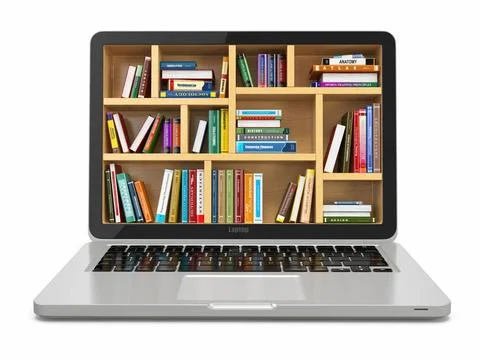 E-learning education or internet library. Laptop and books. E-learning edu... 写真素材