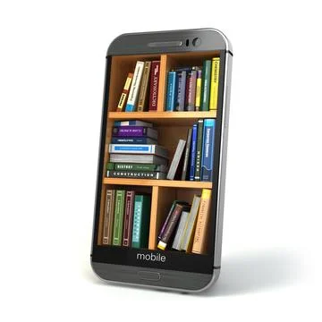 E-learning education or internet library concept. Smartphone and books. E-... 写真素材