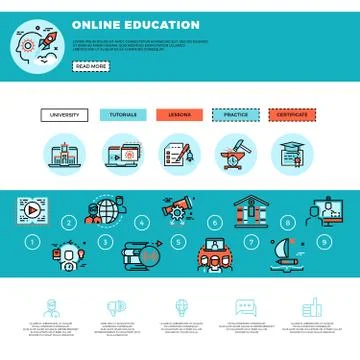 E-learning, education or training courses web design template Stock Illustration