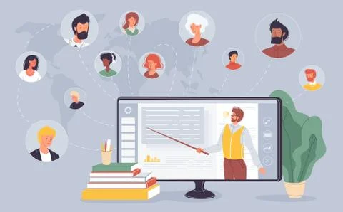 E-learning, education, training concepts network Stock Illustration