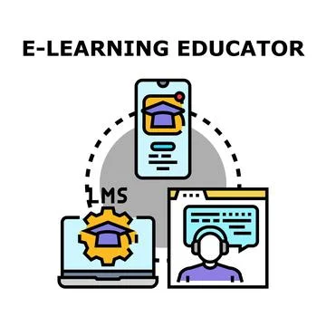 E learning educator connecting students using digital platform Stock Illustration