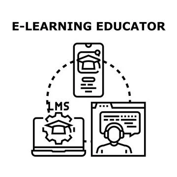 E learning educator connecting students using digital platform Stock Illustration