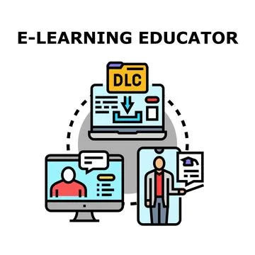 E learning educator providing online education and digital courses Stock Illustration