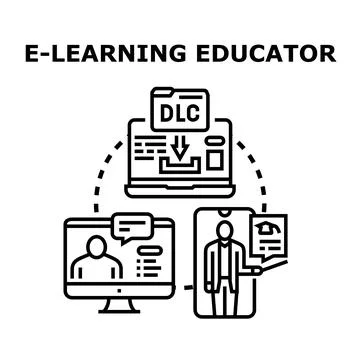 E learning educator providing online education and digital courses Stock Illustration