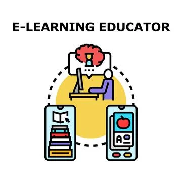 E learning educator teaching students remotely online Illustrazione stock
