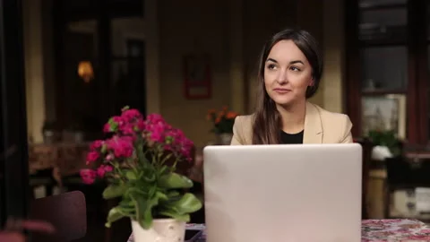 E-learning, Entrepreneur working, restaurant terrace Stock-Footage 224375375