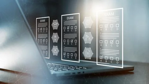 E learning exam interface showing digital test options and assessments on a Stock Photos