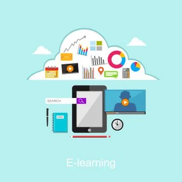 E-learning flat design illustration concept. Stock Illustration