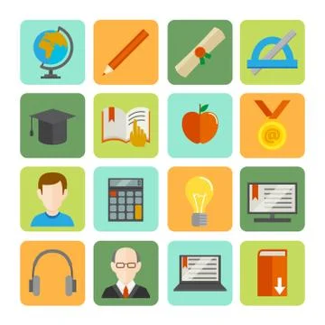 E-learning Flat Icon Set Stock Illustration