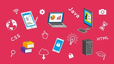 E-learning Gadget concept animation -pink Stock Footage 92006531