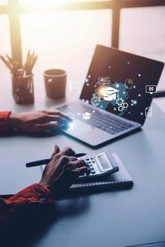 E-learning graduate certificate program concept. Man hands showing graduati.. Stock Photos