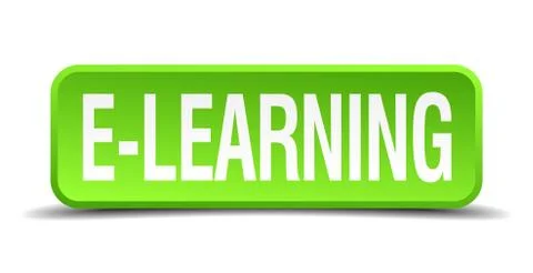 E-learning green 3d realistic square isolated button Stock Illustration