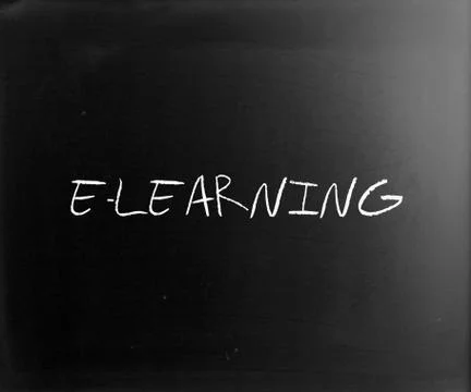 "e-learning" handwritten with white chalk on a blackboard 스톡 일러스트