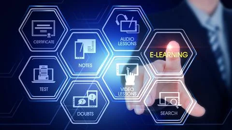 E learning Hexagonal Touch Screen Concept Illustrazione stock