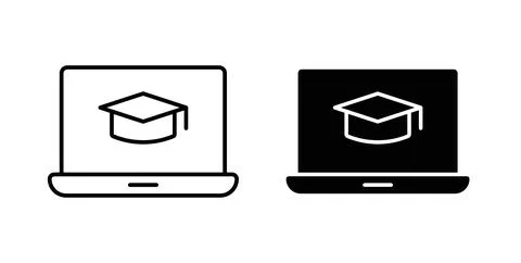 E learning icon collection in black, Line icons, flat symbols 스톡 일러스트