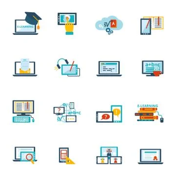 E-learning icon flat 库存插图