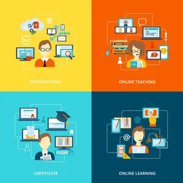 E-learning icon flat Stock Illustration