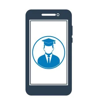 E Learning Icon. Graduate student symbol on Mobile screen. Stock Illustration