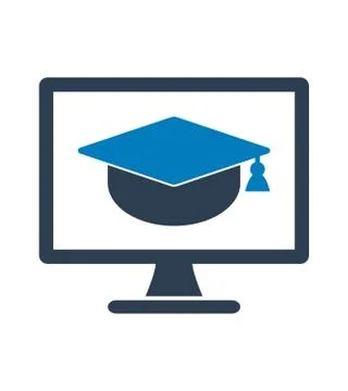E Learning Icon. Graduation cap symbol on computer monitor. Stock Illustration