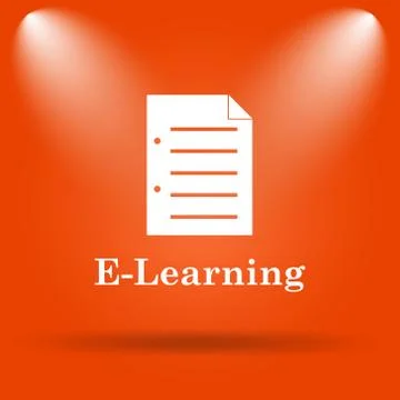 E-learning icon. Internet button on orange background.. Stock Illustration