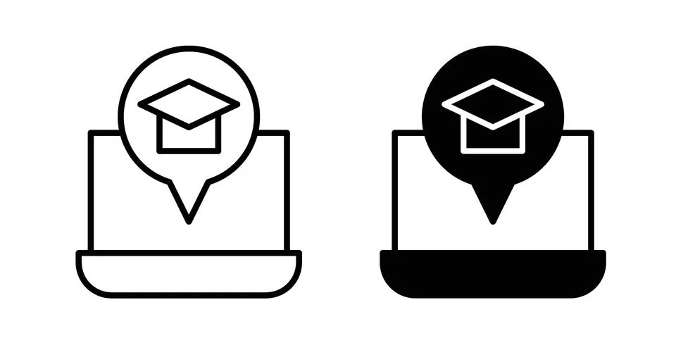 E learning icon. Line Drawings and Silhouettes icons Illustrazione stock