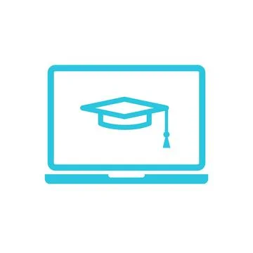 E-learning icon. Portable computer. Isolated on white background. From blue.. Stock Illustration