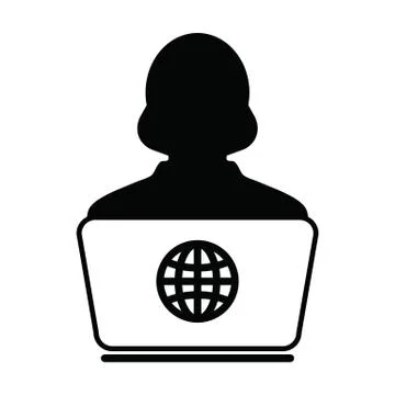 E Learning icon vector person with laptop computer for online education female Illustrazione stock