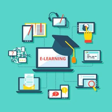 E-learning icons flat Illustrazione stock