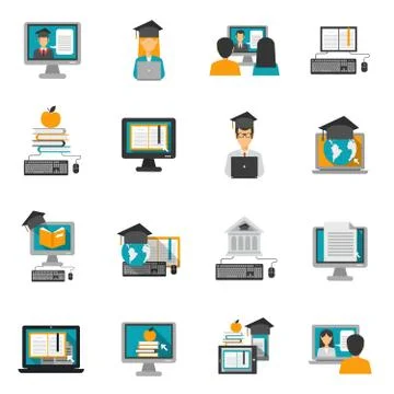 E-learning Icons Flat Set Stock Illustration