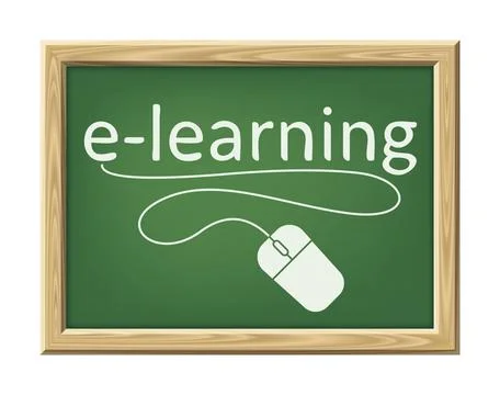 E-learning An image of a chalk board with the word e-learning and a mouse ... Stock Photos
