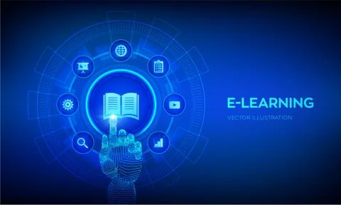 E-learning. Innovative online education and internet technology concept. Webi Illustrazione stock