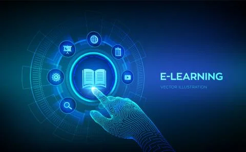 E-learning. Innovative online education and internet technology concept. Webi Illustrazione stock