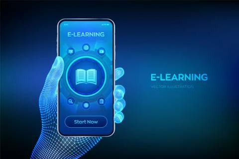 E-learning. Innovative online education and internet technology concept. Webi Illustrazione stock