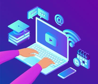 E-learning. Innovative online education and distance Learning 3D isometric co Stock Illustration