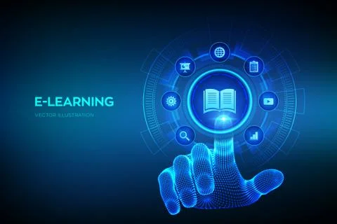 E-learning. Innovative online education and internet technology concept. Webi 스톡 일러스트