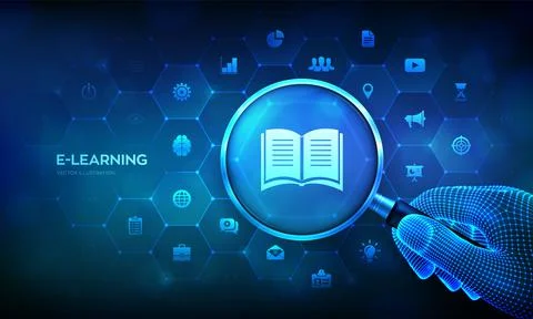 E-learning. Innovative online education and internet technology. Webinar, tea Stock Illustration