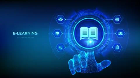 E-learning. Innovative online education and internet technology concept. We.. Ilustração Stock