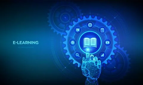 E-learning. Innovative online education concept. Webinar, teaching, online tr Stock Illustration
